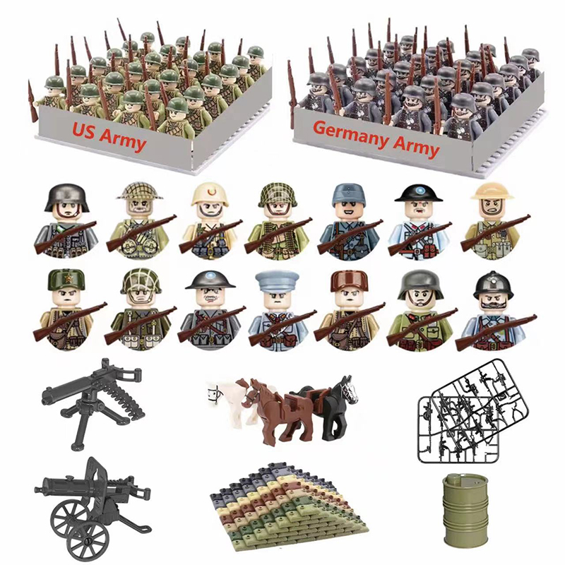Lego Minifigure Holder - 24 개/배치 WW2 군사 캐릭터 WW2